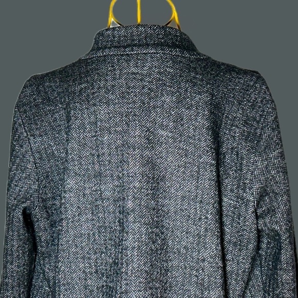 Eileen Fisher Wool Blend Gray & Black Open Tweed Blazer Stand Collar, Pockets SP - Picture 11 of 14
